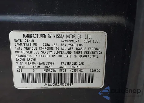 2010 Infiniti Ex35 Journey z USA, uszkodzony, nr VIN JN1AJ0HR2AM753997